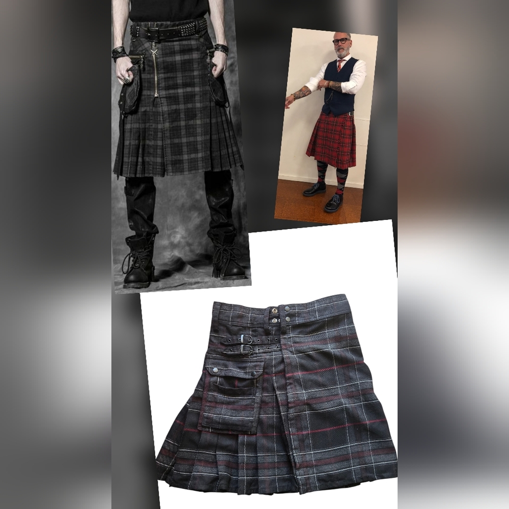 Men’s Plaid Utility Kilt w/ Buckles & Pocket | Size 34 Goth Alternative